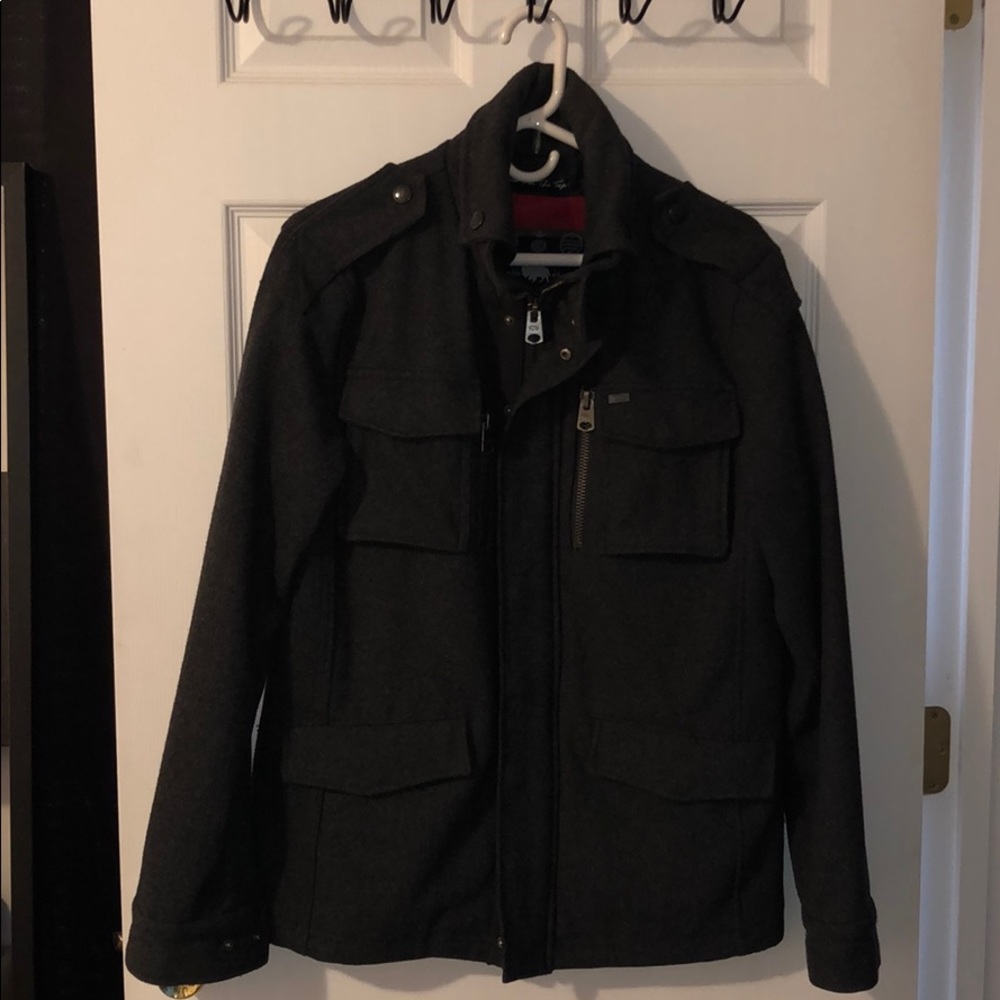 Buffalo David Bitton Wool military style overcoat.